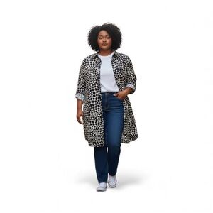 Isaac Mizrahi Black and White Animal Print Coat, Plus Size 1X